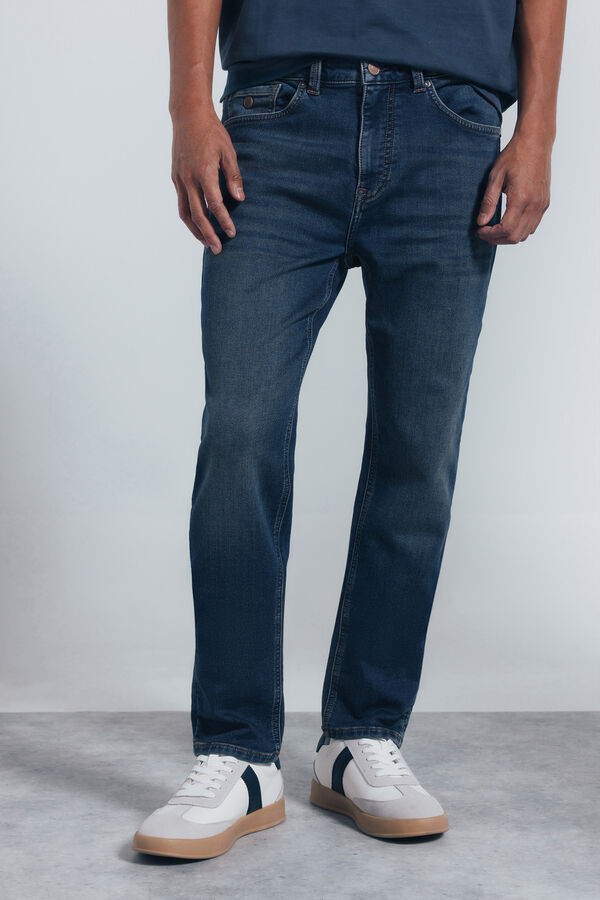 Springfield Jeans en knit denim sobretintado slim fit turquesa