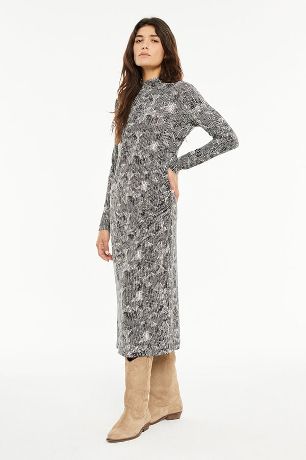 System Action Vestido largo estampado negro