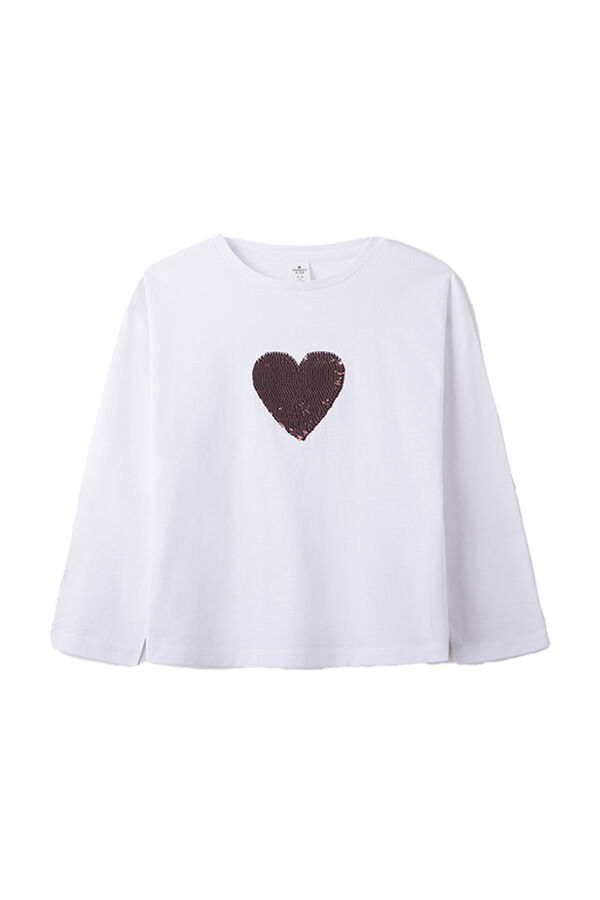 Springfield Camiseta corazón lentejuelas niña blanco