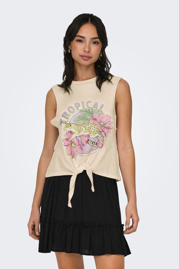 Only T-shirt sem mangas n&oacute; bege