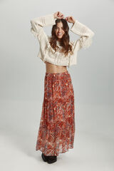 Only Falda larga fluida cintura alta el&aacute;stica naranja