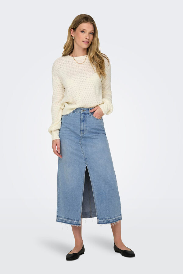 JDY Saia longa jeans com abertura frontal azul