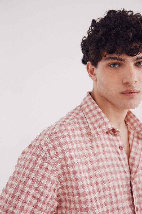 Springfield Camisa xadrez de manga manga curta seersucker vermelho