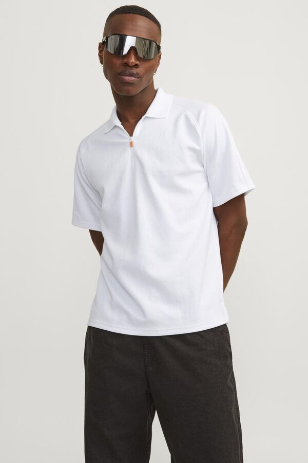 Jack & Jones Polo est&aacute;ndar fit con cremallera blanco