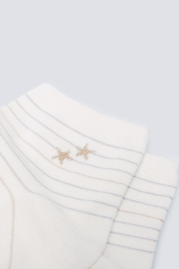 Springfield Meias curtas com riscas e estrelas de lurex cru