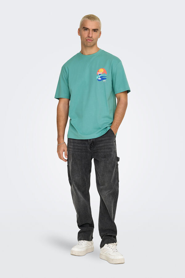 Only & Sons Herren-T-Shirt mit entspannter Passform. 100 % Bio-Baumwolle. azul