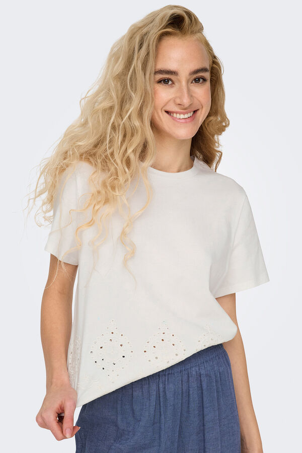 JDY T-shirt manga curta bordada branco