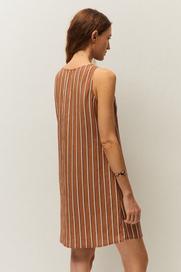 Systemaction Vestido curto de riscas cru
