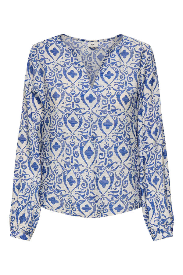 JDY Camisa de manga larga y cuello de pico beige