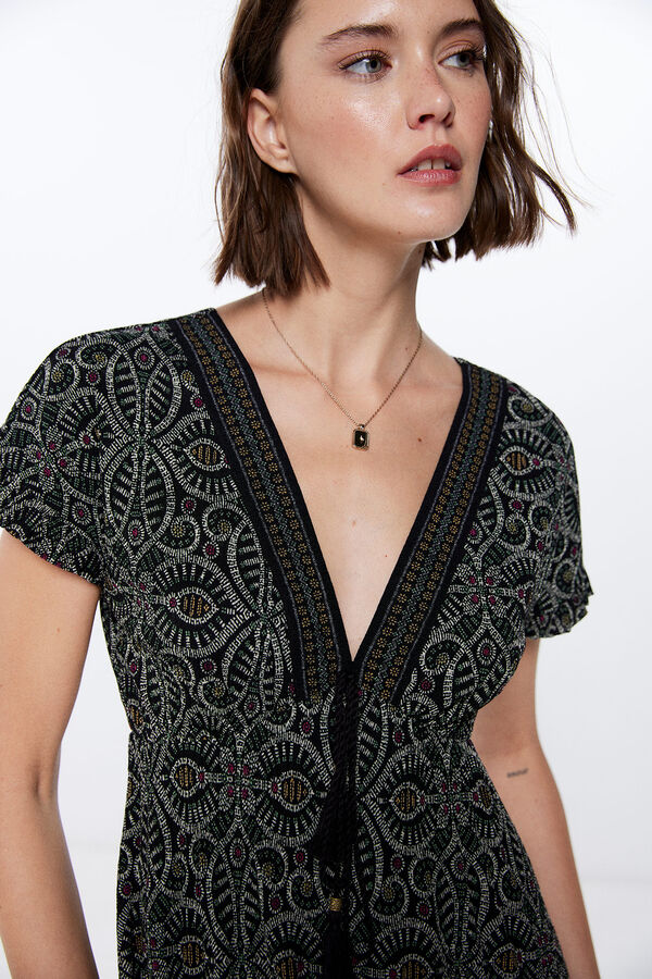 Springfield Vestido Midi Escote Cenefa negro