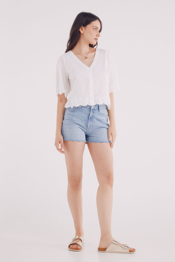 Springfield Blusa bordados algod&oacute;n blanco