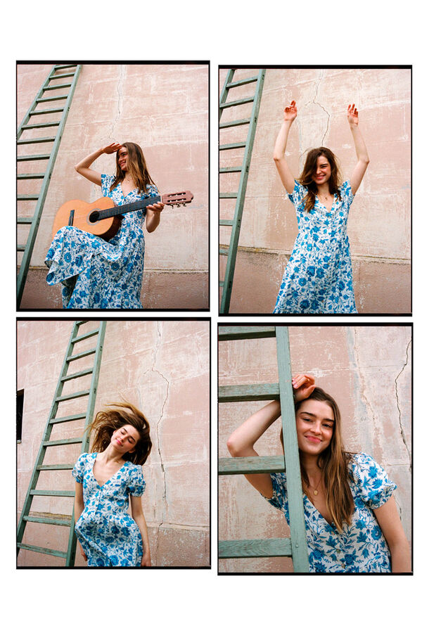 Springfield Vestido Midi Lino  beige