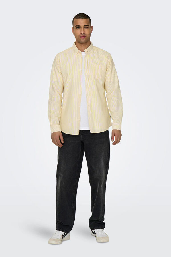 Only & Sons Camisa de manga comprida Oxford &agrave;s riscas estampado