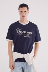 Springfield Camiseta gang rib contraste azul