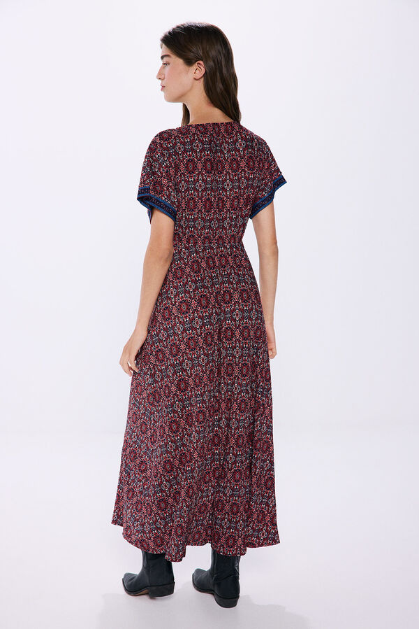 Springfield Vestido midi estampado com decote nó vermelho