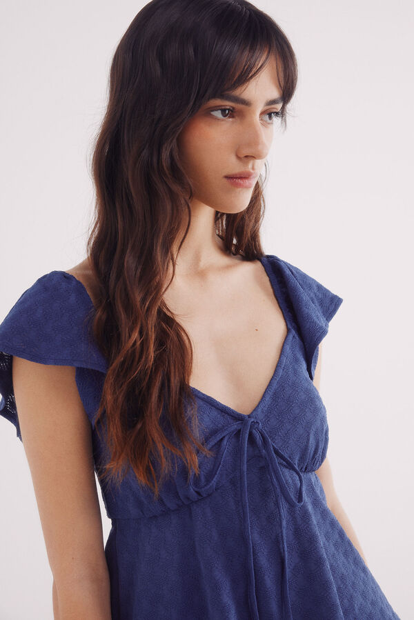 Springfield Top com decote em la&ccedil;o bordado su&iacute;&ccedil;o estampado