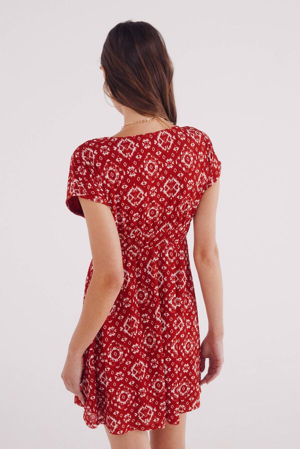 Springfield Vestido corto estampado geom&eacute;trico rojo