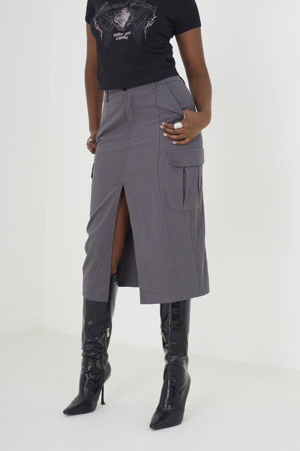 Brave Soul Falda vaquera midi gris