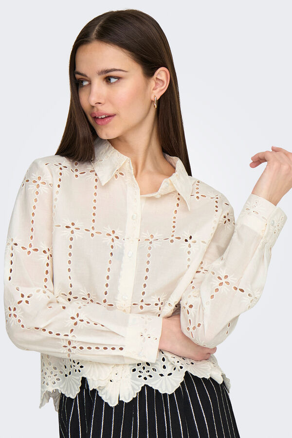 JDY Camisa manga larga bordada blanco