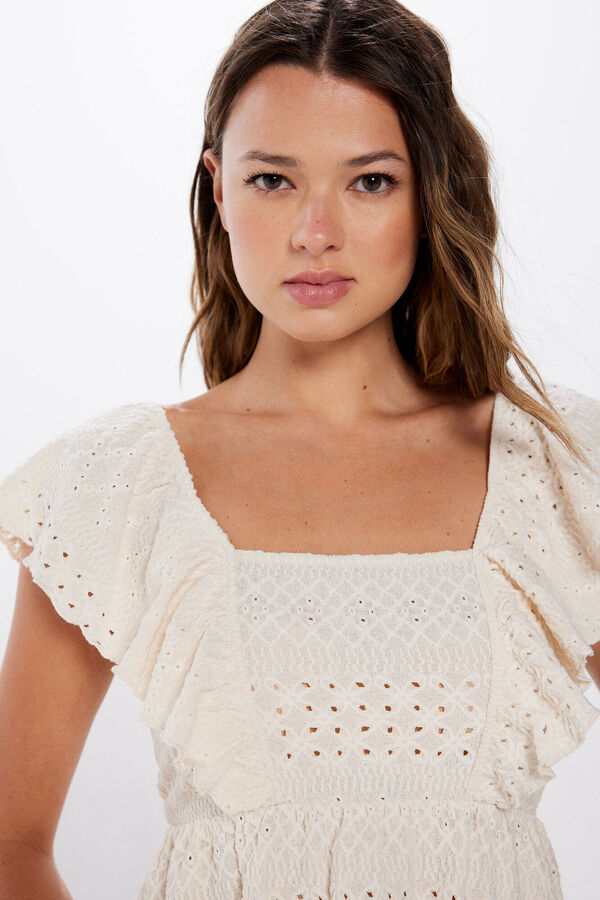 Springfield Top bordados volantes beige