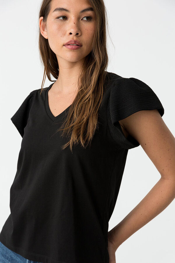 Tiffosi Camiseta con mangas arrugadas negro