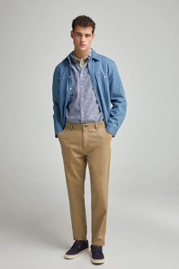 Springfield Camisa algod&oacute;n slub lisa azul