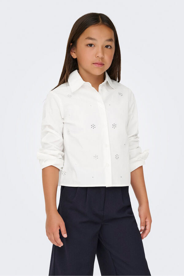 Only Girls Blusa curta de manga comprida com detalhe de brilho branco