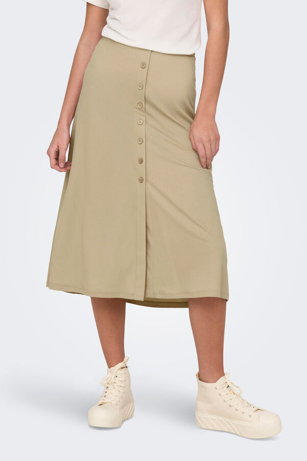 Only Falda midi botones beige
