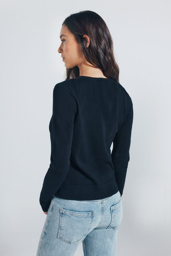 Springfield Cardigan com gola redonda e bot&otilde;es e viscose preto