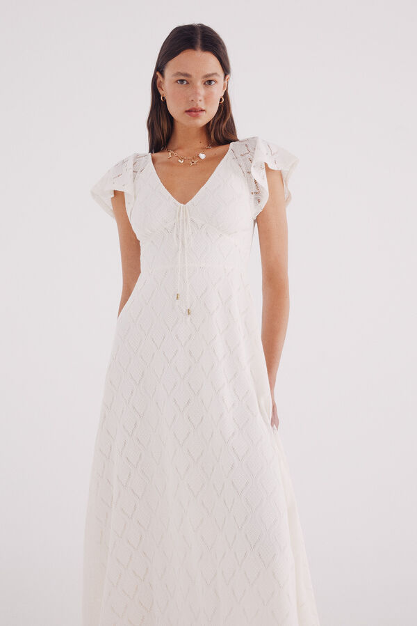 Springfield Vestido midi calados blanco