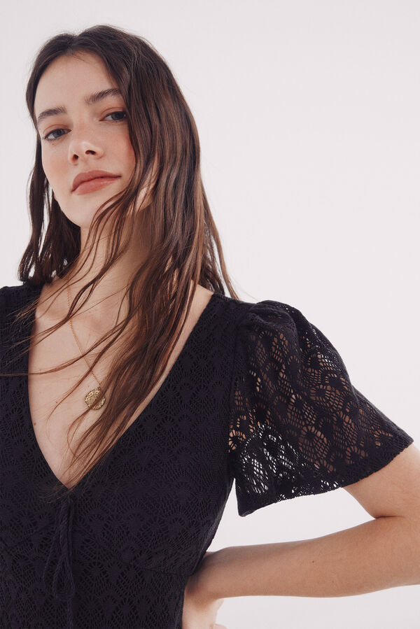 Springfield Vestido midi de crochet com manga capa preto