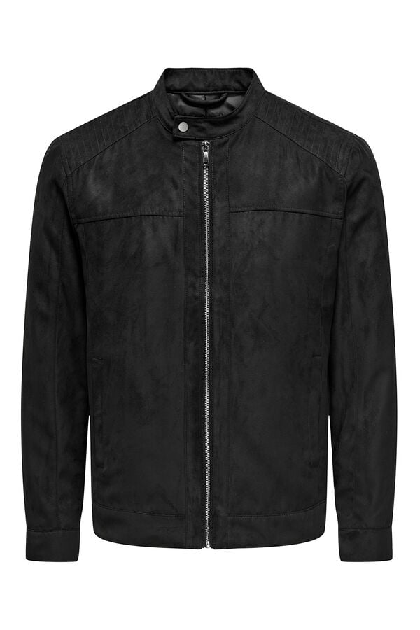 Only & Sons Casaco motard de camur&ccedil;a sint&eacute;tica preto