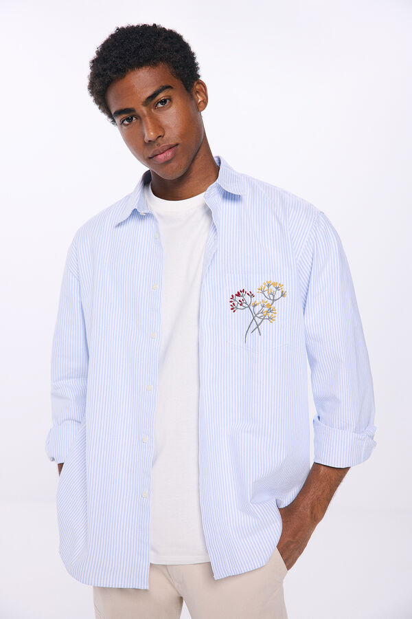 Springfield Camisa oxford riscas bordado azul