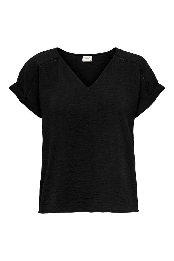 JDY Top cuello pico manga corta negro