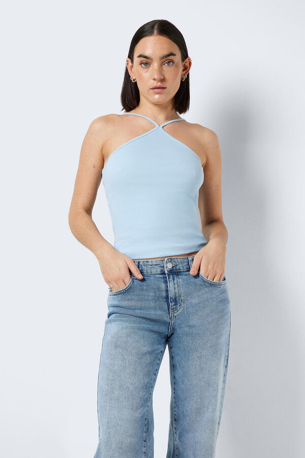 Noisy May Top alças gola halter azul