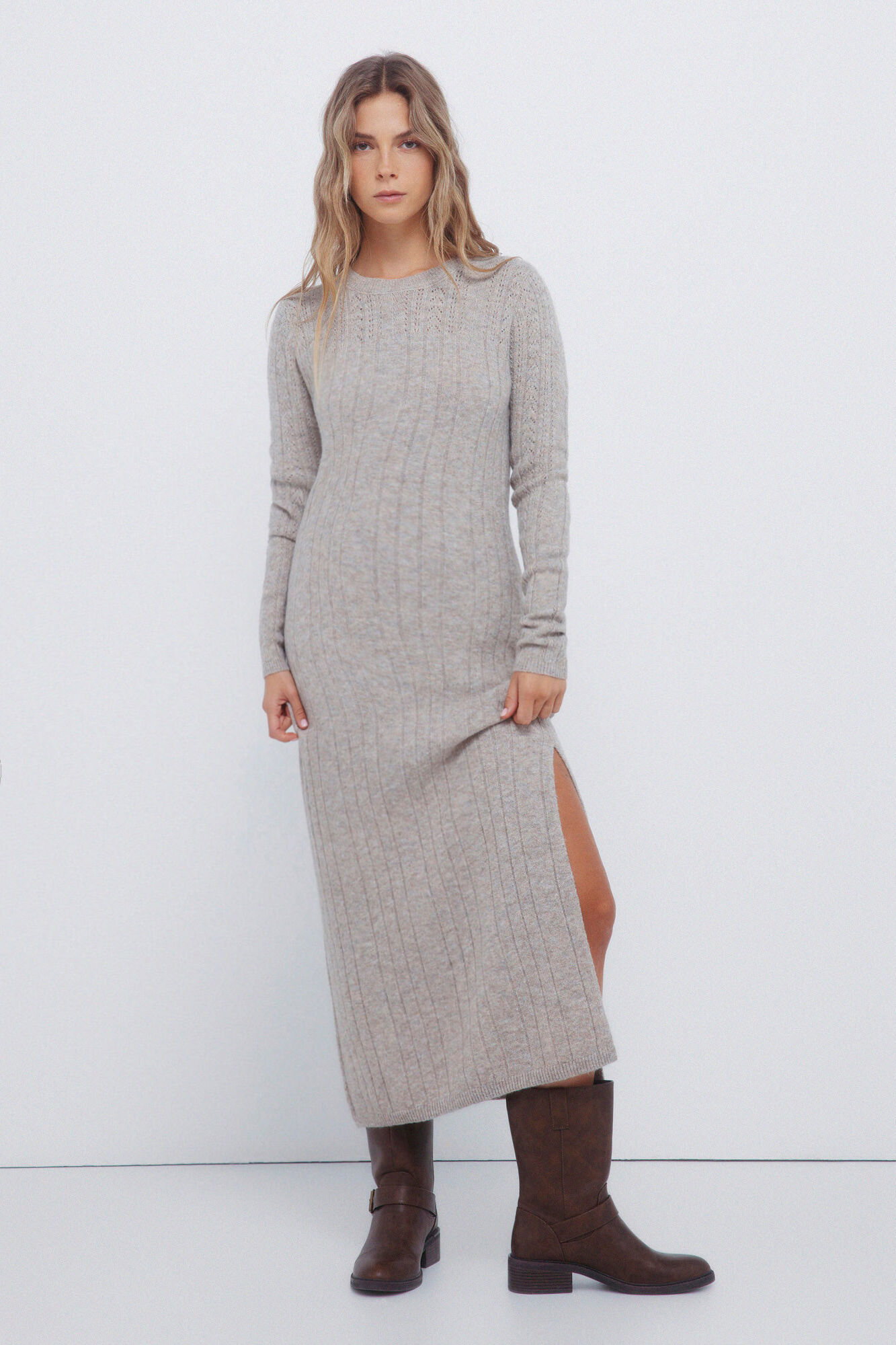 Springfield Vestido midi de malha Pointelle