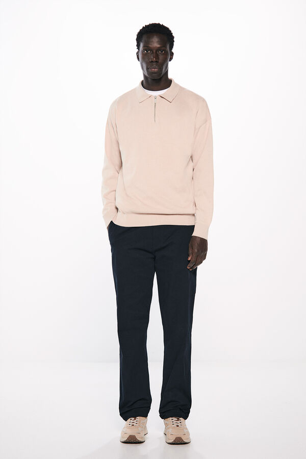 Springfield Jersey cuello polo cremallera beige