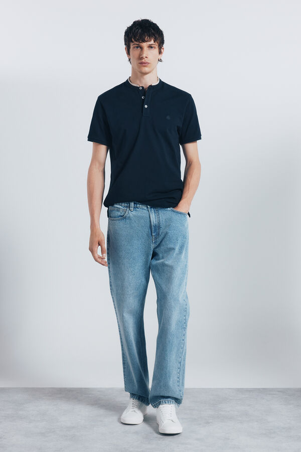 Springfield Polo piqu&eacute; gola mao slim fit azul