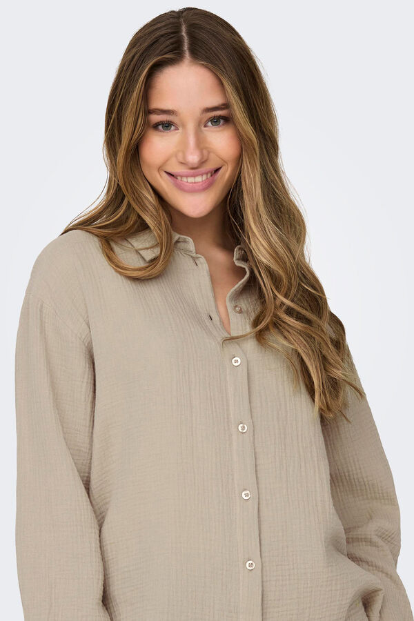 JDY Camisa de bot&otilde;es manga comprida cru