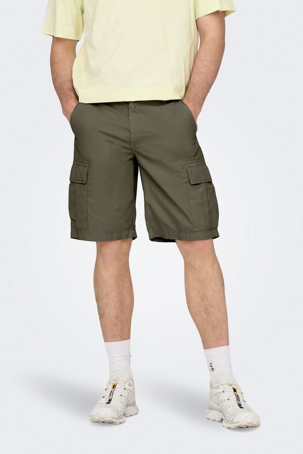Only & Sons Cal&ccedil;a bermuda estilo cargo de homem verde