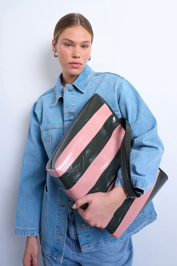 Topshop Mala tote bag &agrave;s riscas rosa