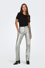 Only Pantal&oacute;n met&aacute;lico polipiel gris