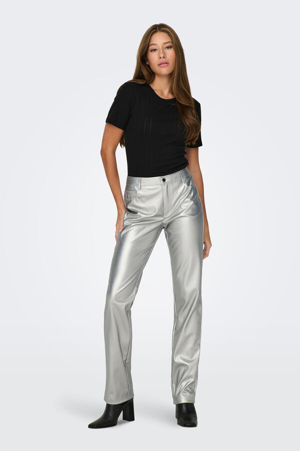 Only Pantal&oacute;n met&aacute;lico polipiel gris