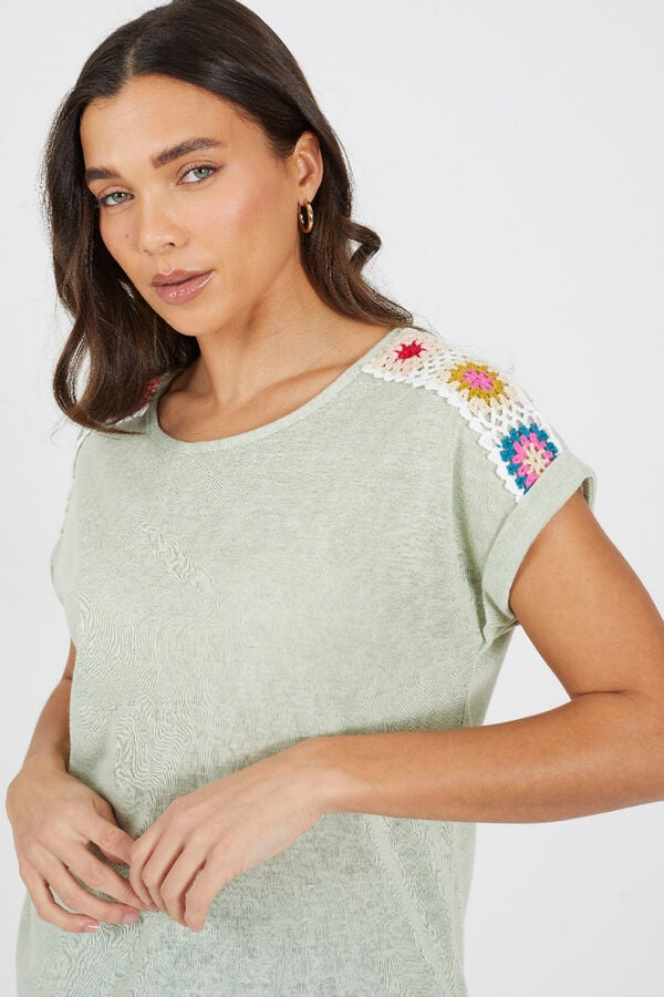 Brave Soul T-shirt de manga curta e crochet bege