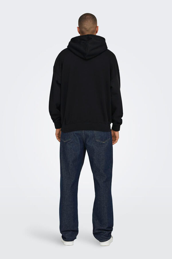 Only & Sons Sudadera relaxed con capucha y dibujo frontal negro