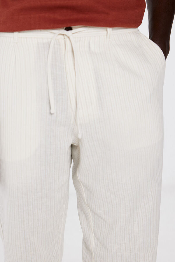 Springfield Pantalón slim lino rayas blanco