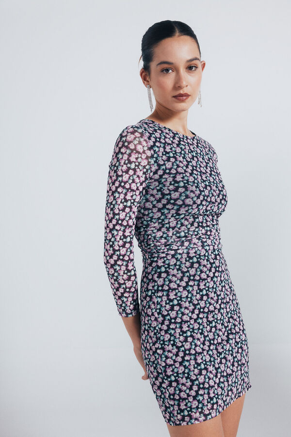 Springfield Vestido corto tubo estampado negro