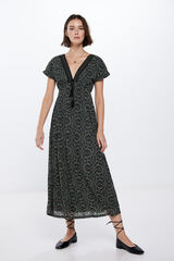 Springfield Vestido Midi Escote Cenefa negro