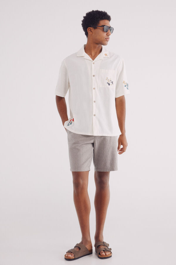 Springfield Camisa manga corta bordado flores blanco
