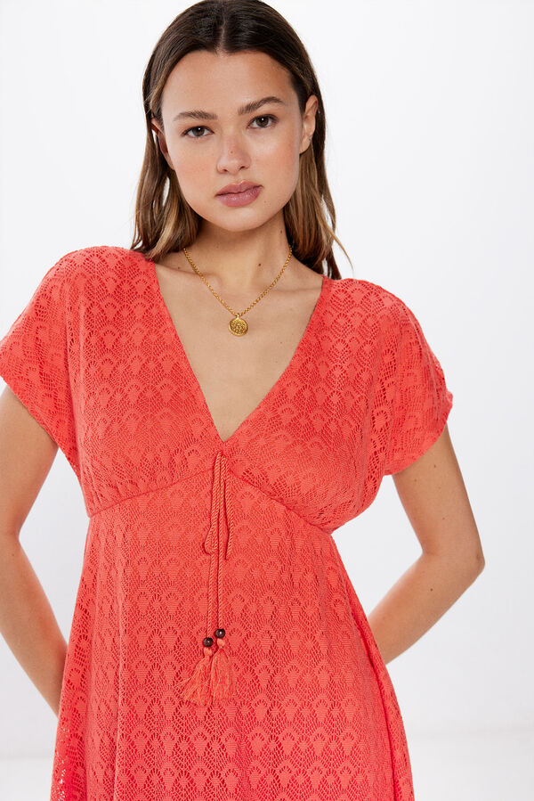Springfield Vestido Midi T&uacute;nica Crochet naranja